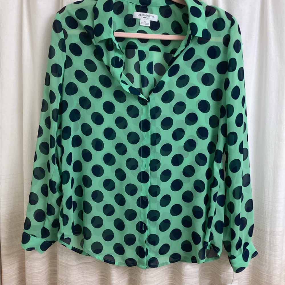 Liz Claiborne Green 3/4 Sleeve Button Down Shirt